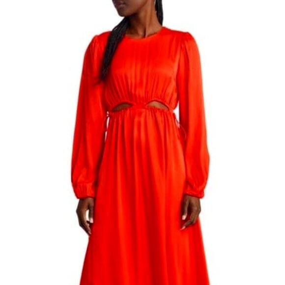 New FARM RIO Red Satin Boho Maxi Dress Beaded Tassels Cutout Waist S MSRP $265 - Picture 4 of 14